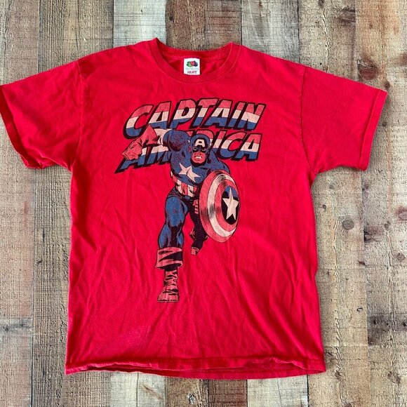 Vintage Captain America Fruit Of The Loom Heavy Cotton Short Sleeve T-Shirt L - Picture 1 of 7